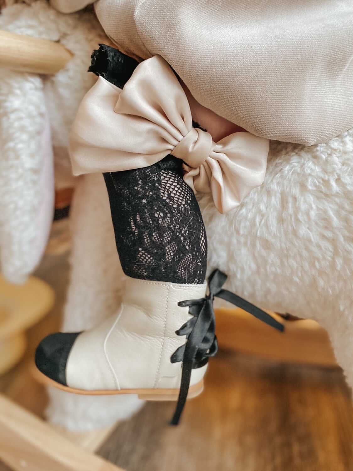 Zoe Beige and Black Leather Boots - Image 18