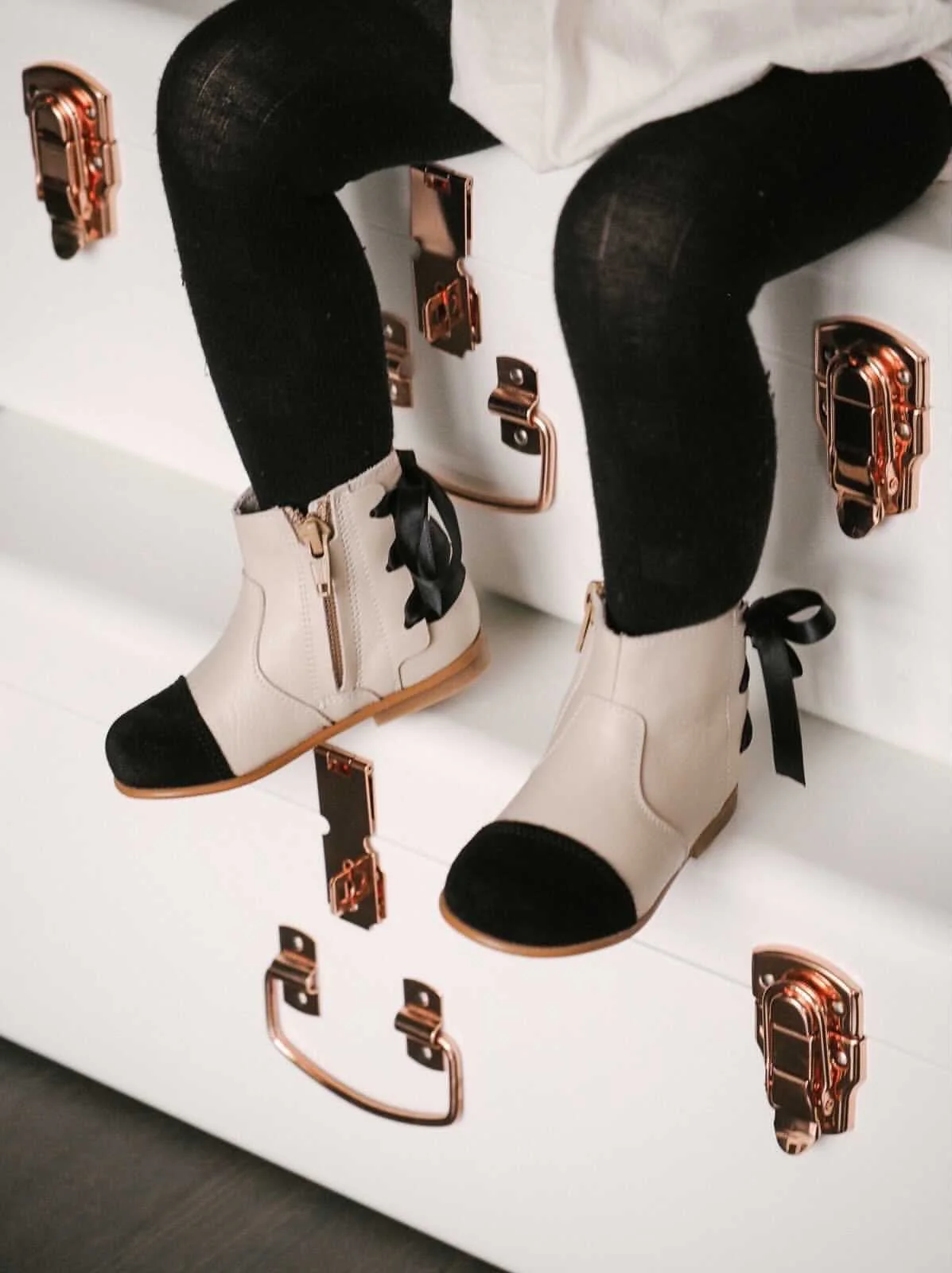Zoe Beige and Black Leather Boots - Image 19