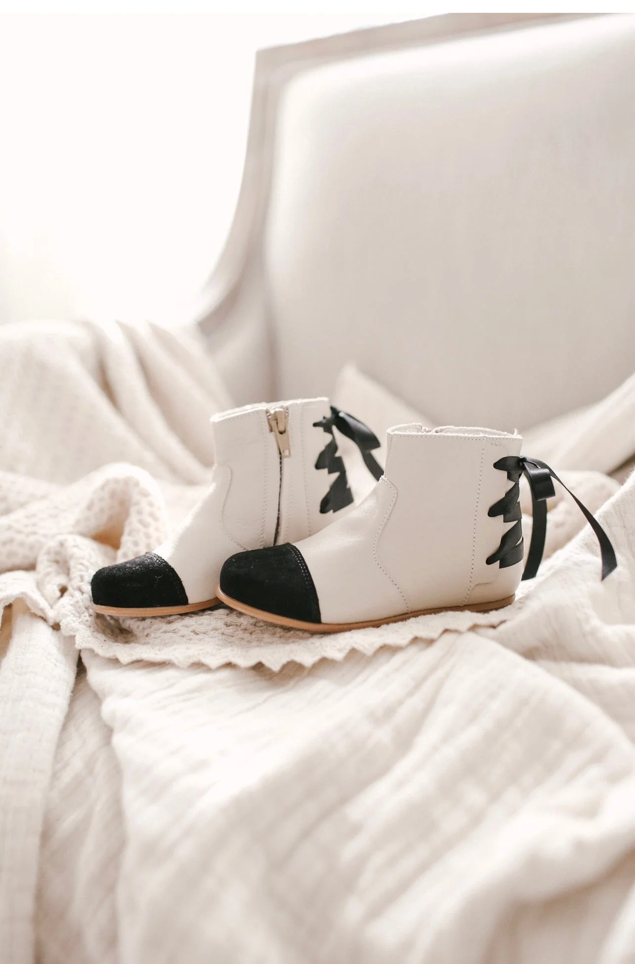 Zoe Beige and Black Leather Boots - Image 4