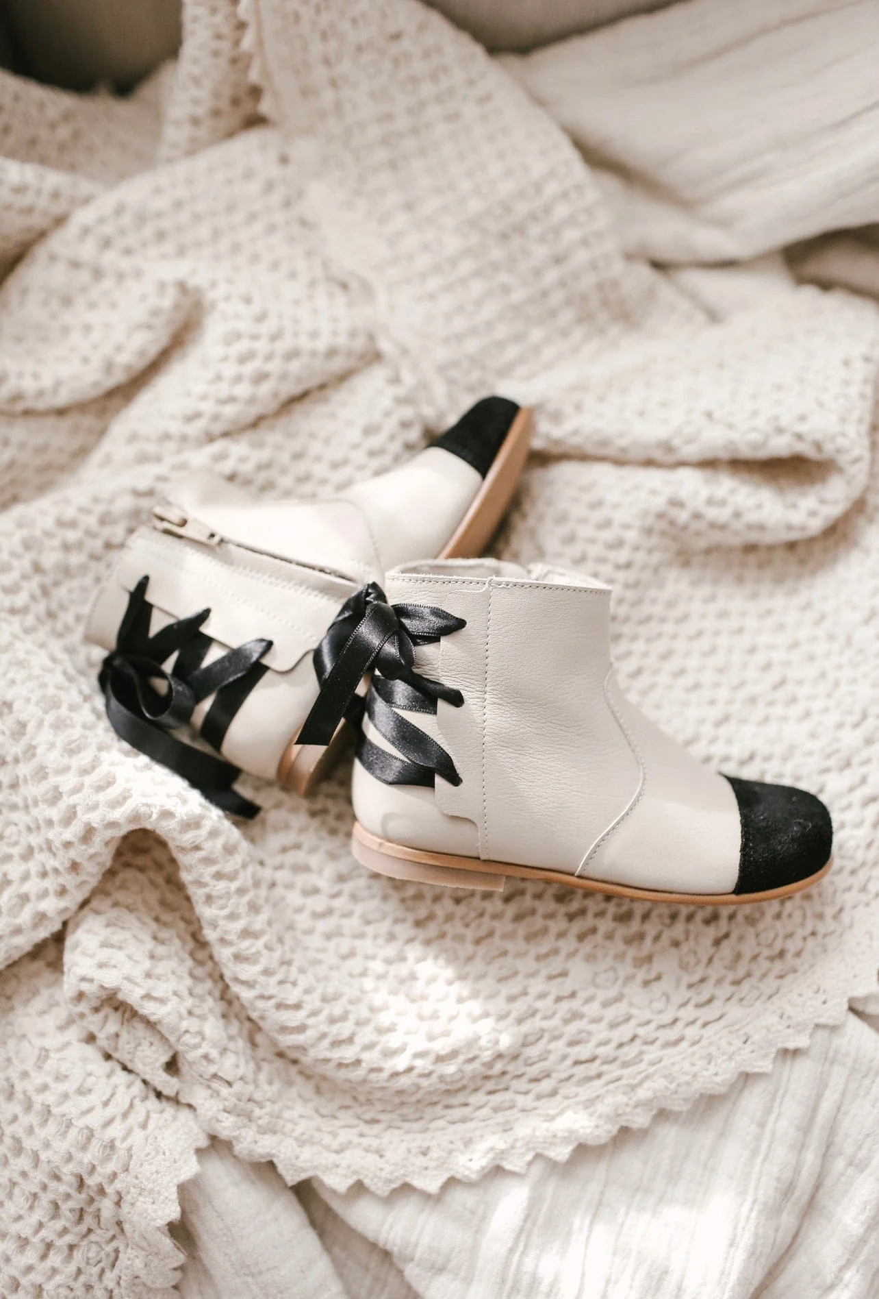 Zoe Beige and Black Leather Boots - Image 6