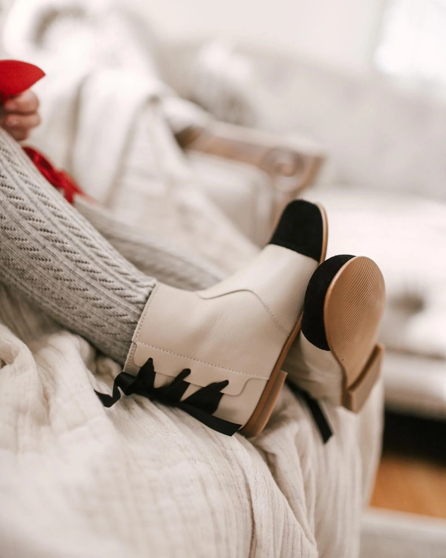 Zoe Beige and Black Leather Boots - Image 8