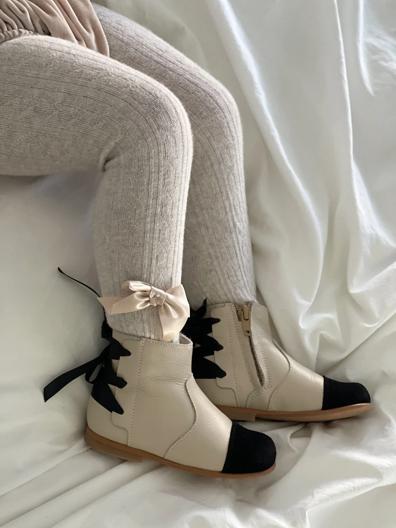 Zoe Beige and Black Leather Boots - Image 9